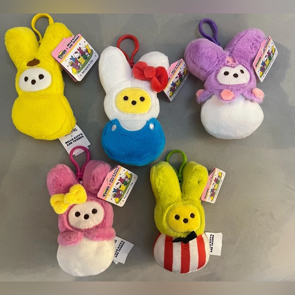 Peeps X Hello Kitty & Friends 5" Backpack Clips Set Of 5 Easter Plush 2025